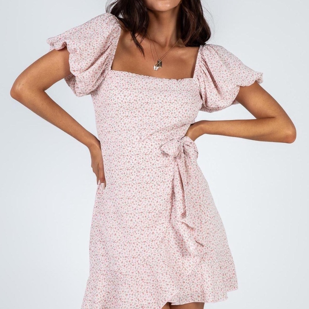 Princess Polly Blush Floral Puff Sleeve Mini Dress, NWT